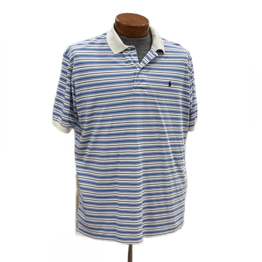 Striped Blue and White Polo Shirt by Ralph Lauren Sz L